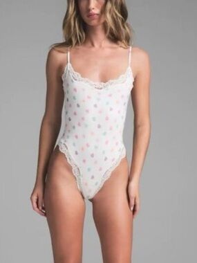 SKIMS Valentines Cami Conversation Hearts fits every body lace trimmed bodysuit